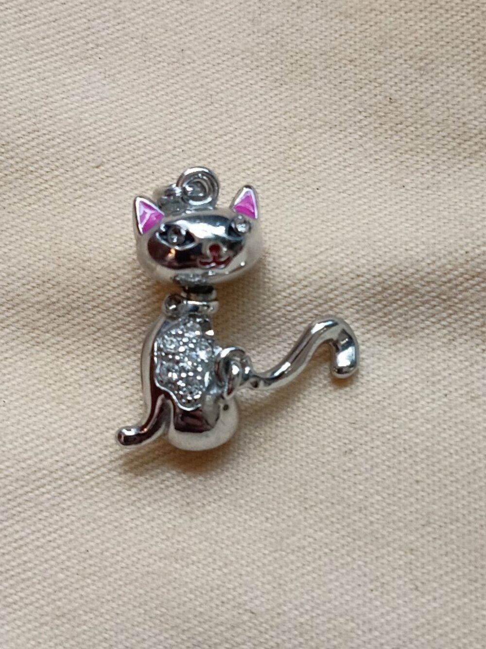 Silver Enamel Painted Cat Pendant Charm